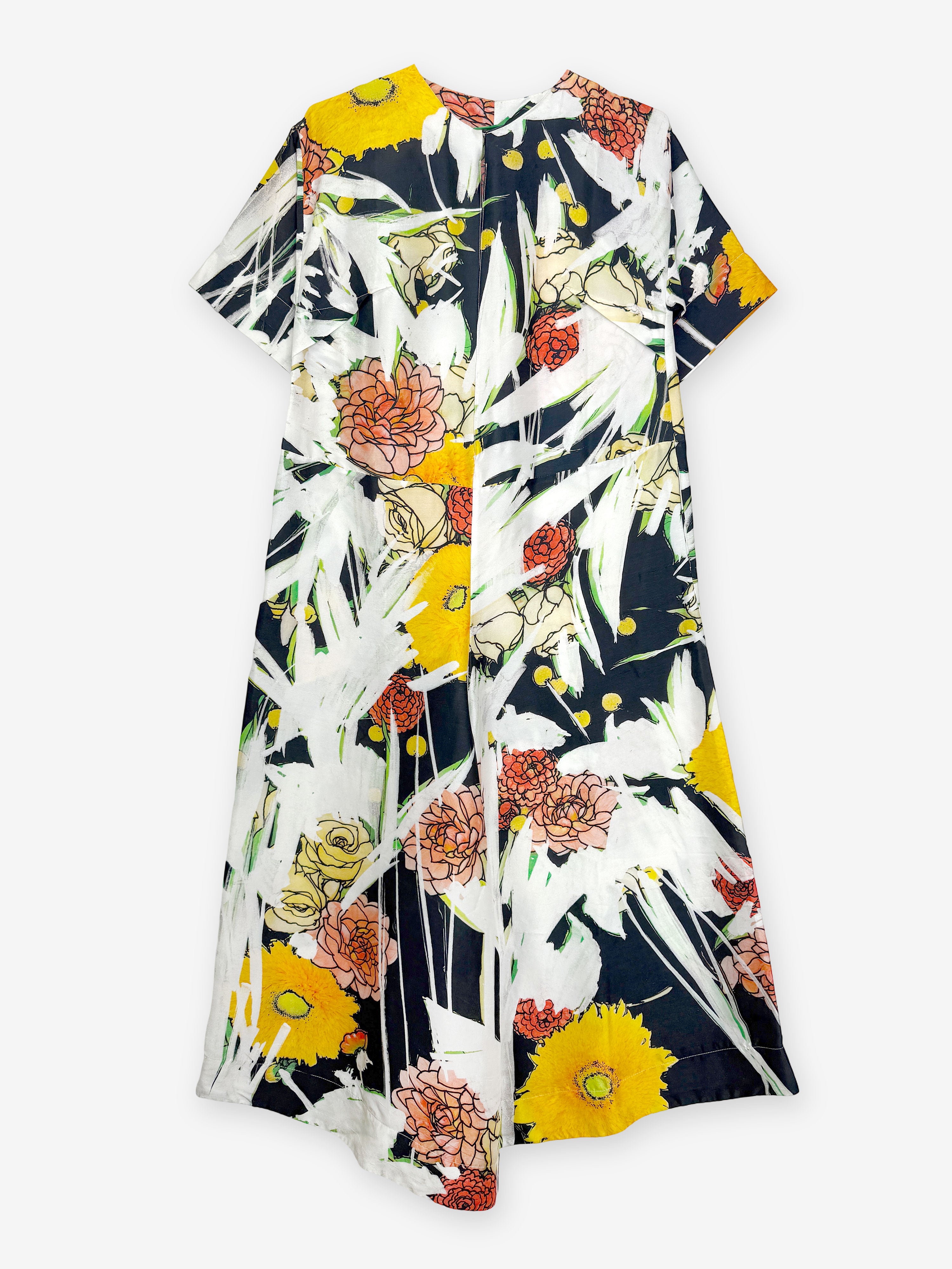 Silk marker pen flower print jumpsuit