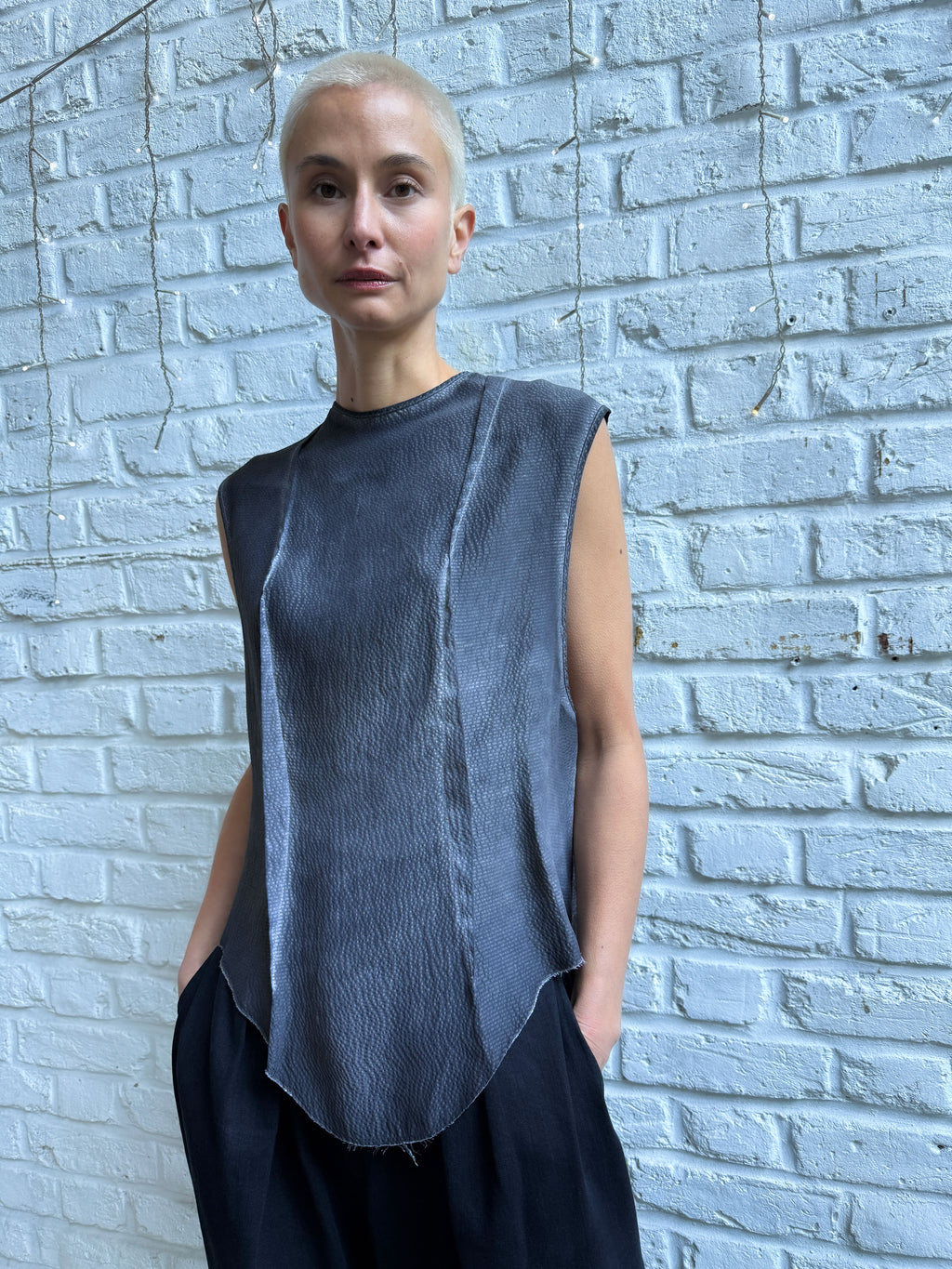 Garment dye silk deconstructed vest