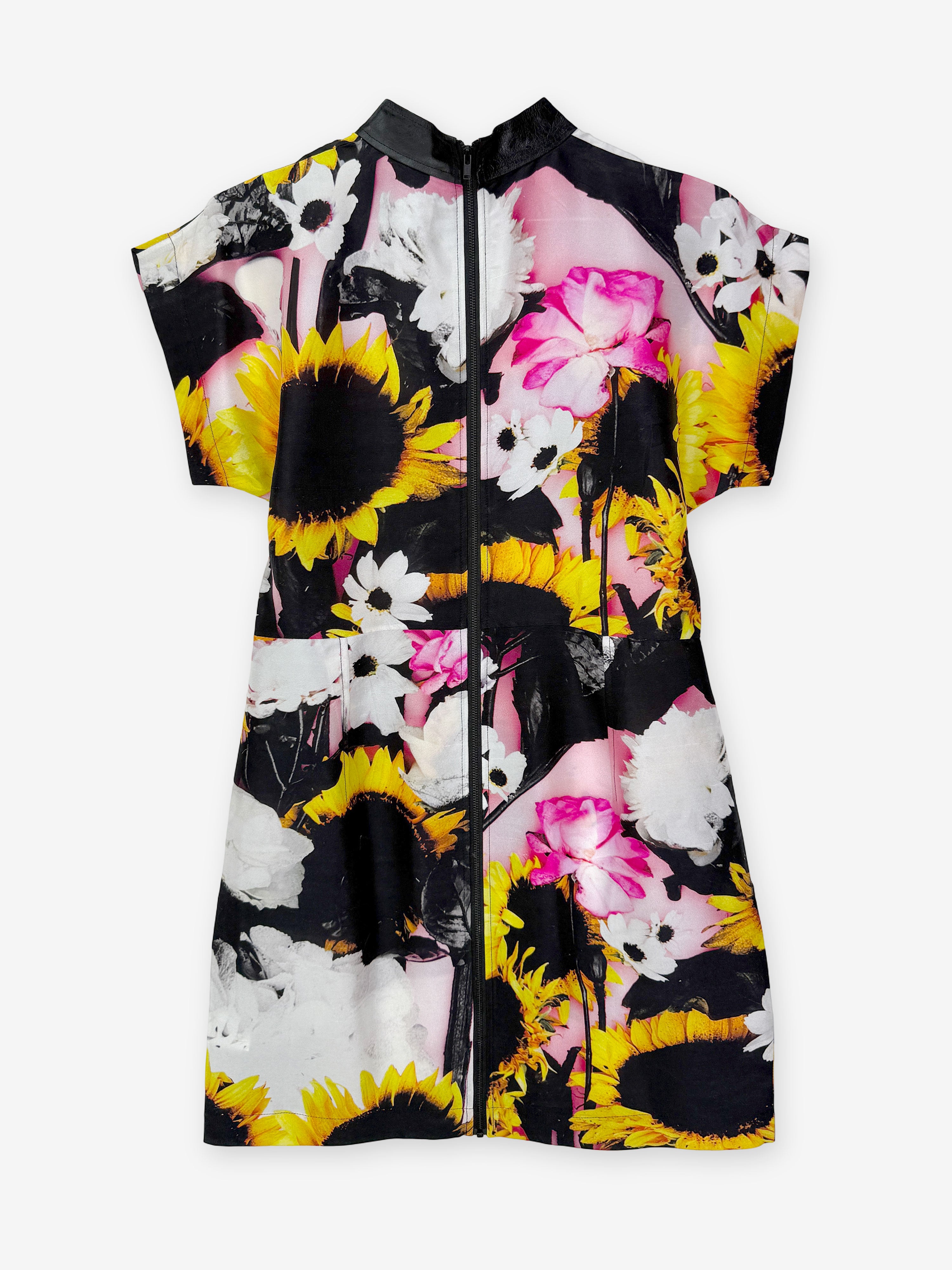 Silk sunflower sixties mini dress