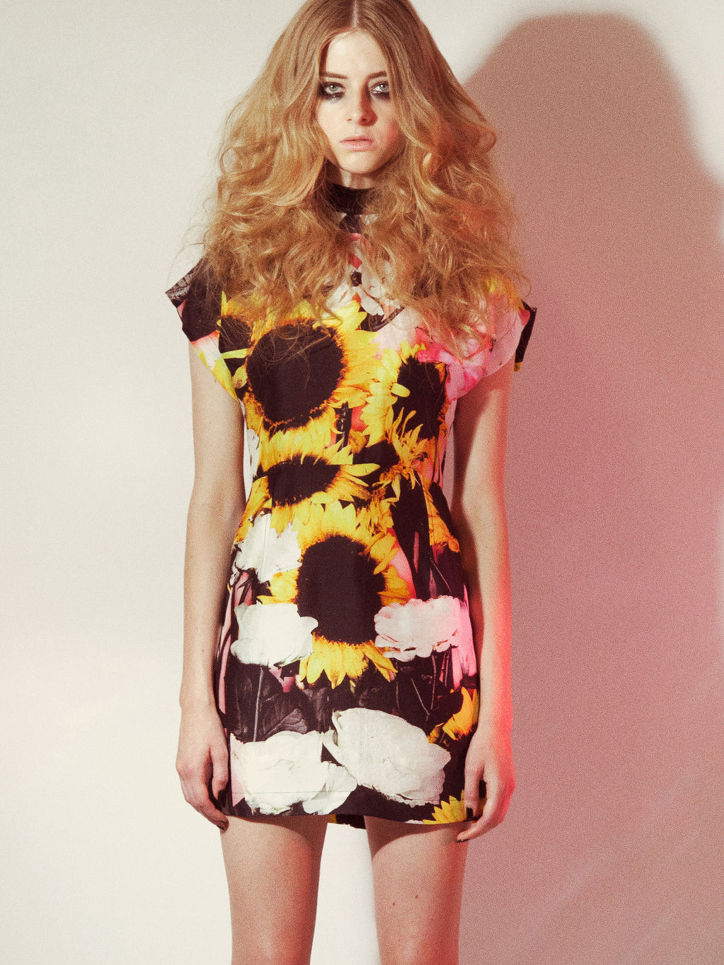Silk sunflower sixties mini dress