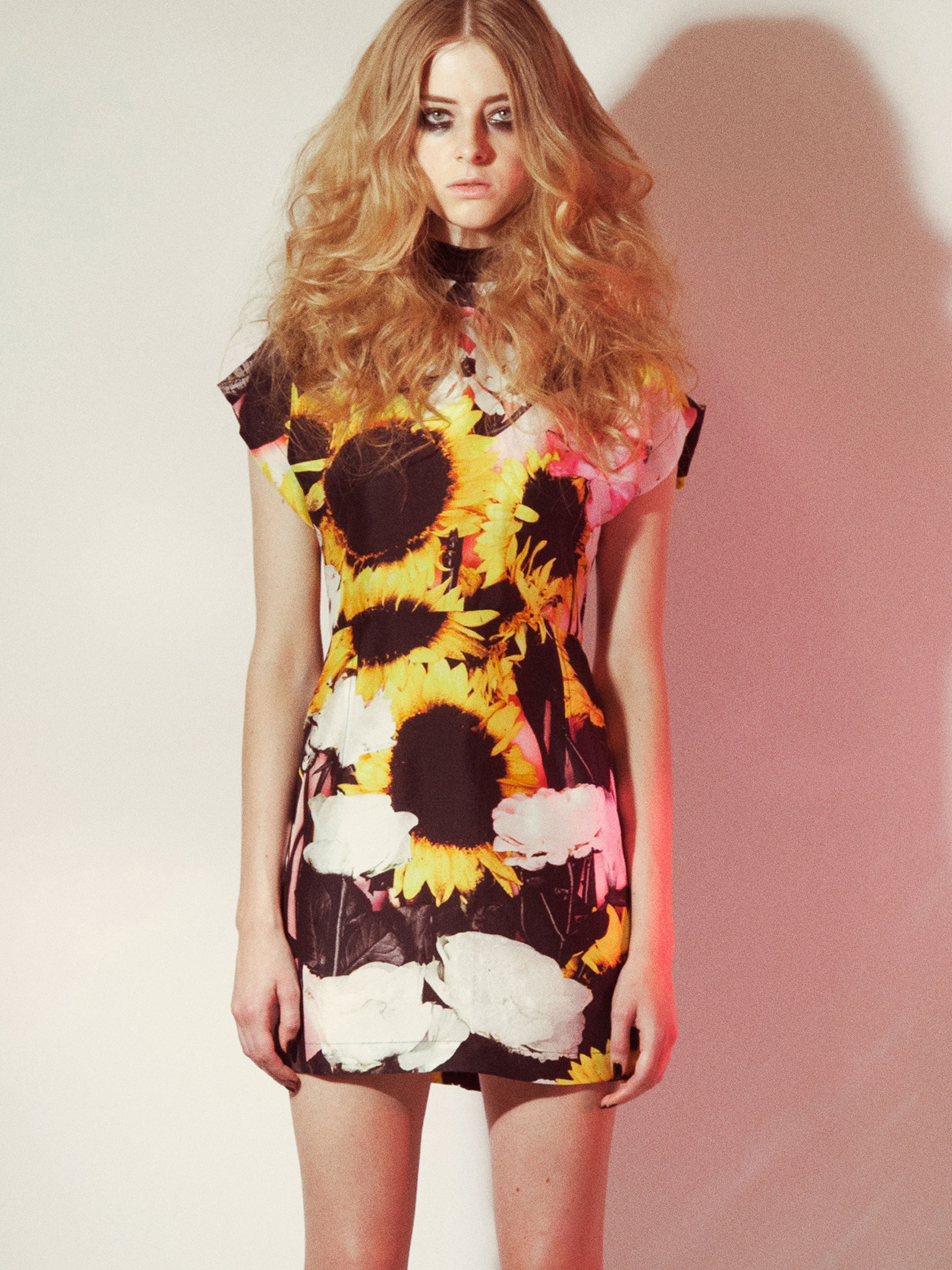 Silk sunflower sixties mini dress