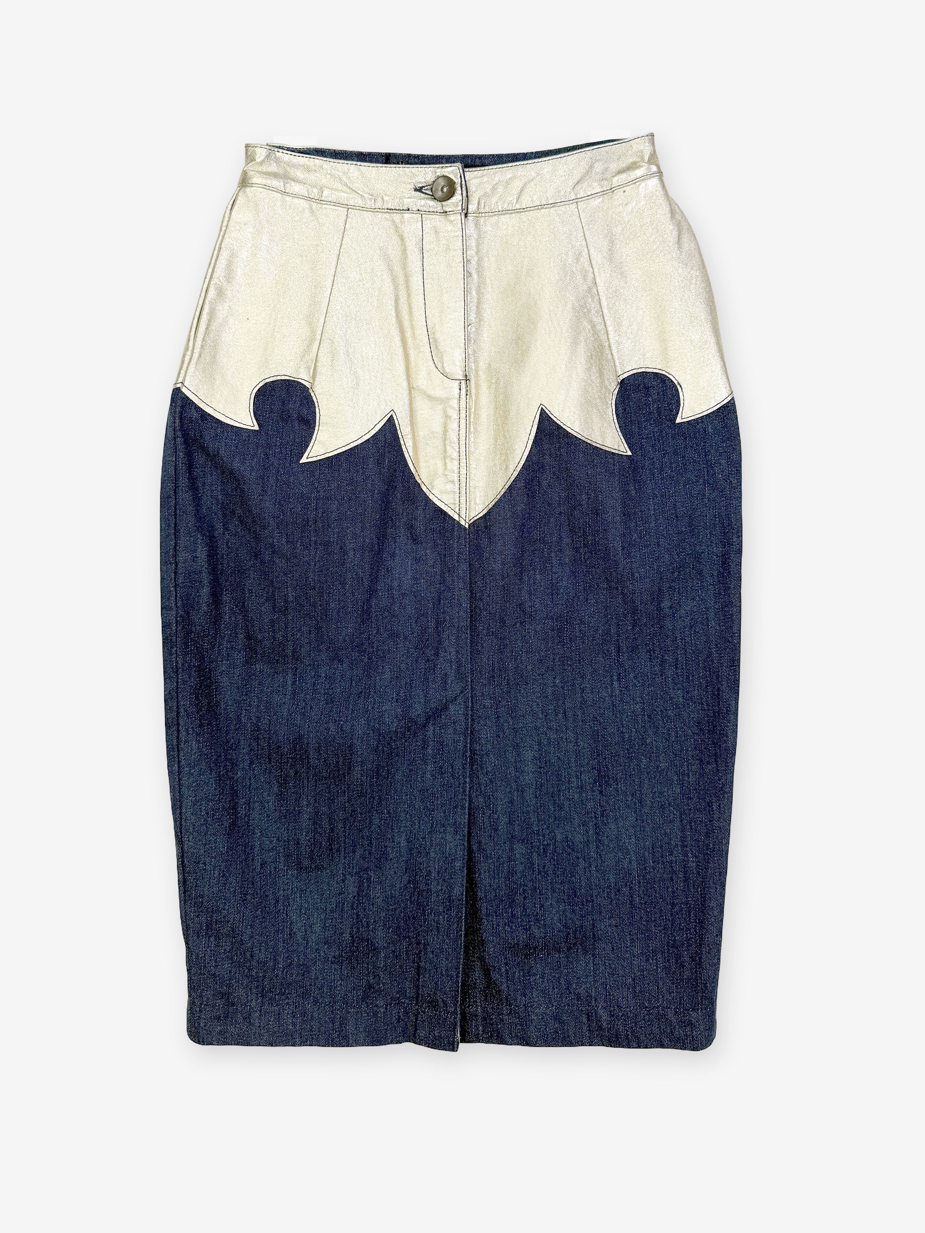 Western yoke denim pencil skirt