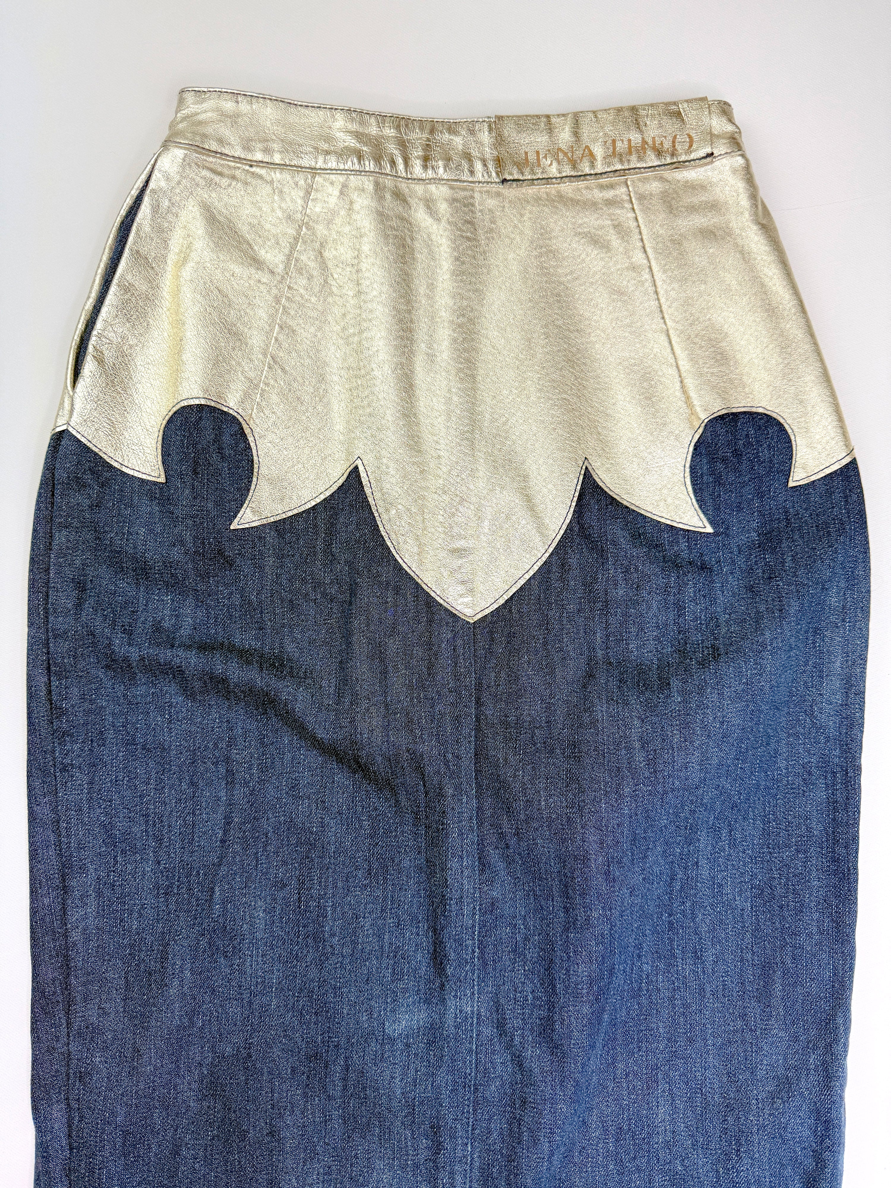 Western yoke denim pencil skirt