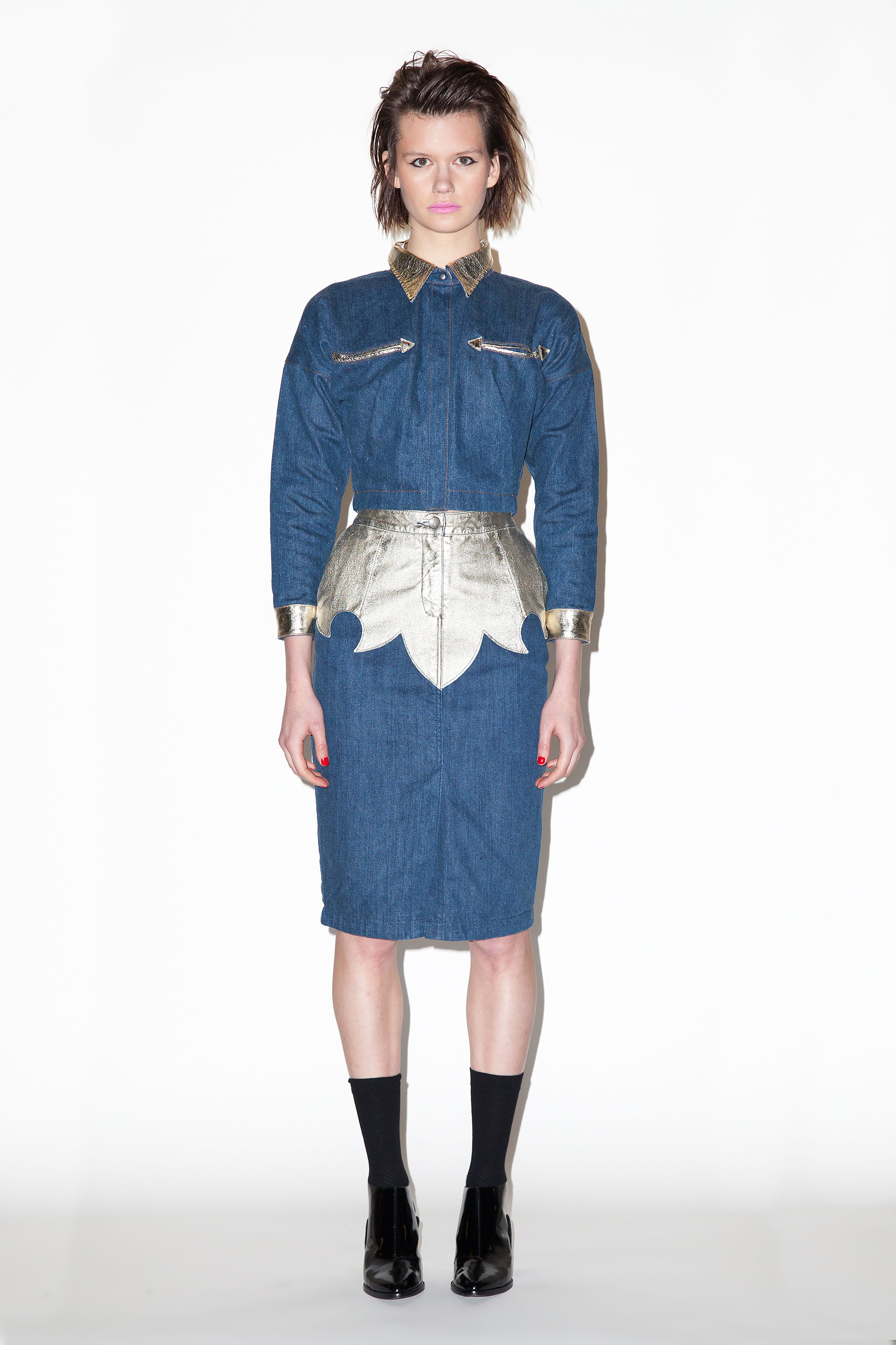 Western cropped denim shirt